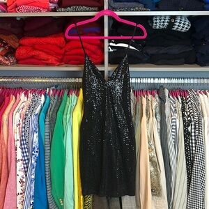 Glare black sequin spaghetti strap backless dress size L NWOT